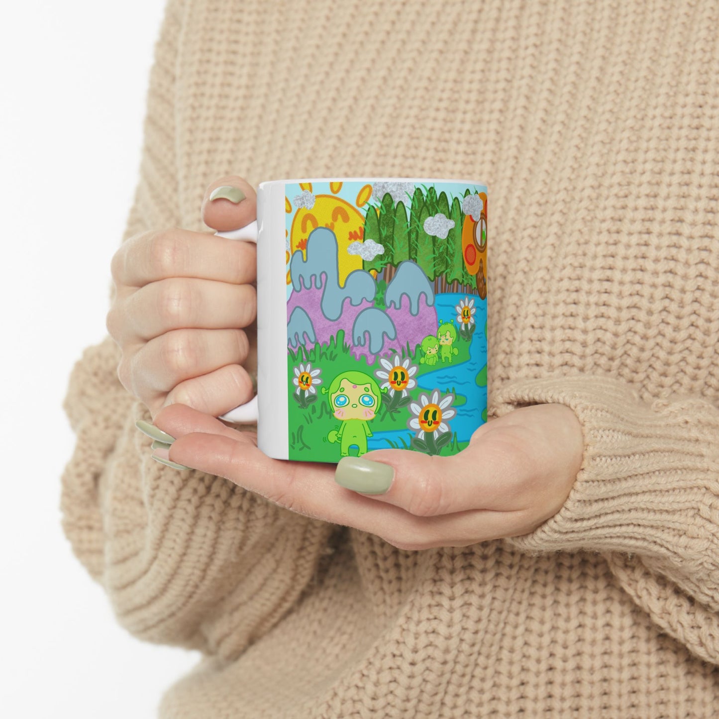 Narak the Green Alien Home Planet Ceramic Mug - 11oz & 15oz Coffee Cup with Colorful Landscape Design