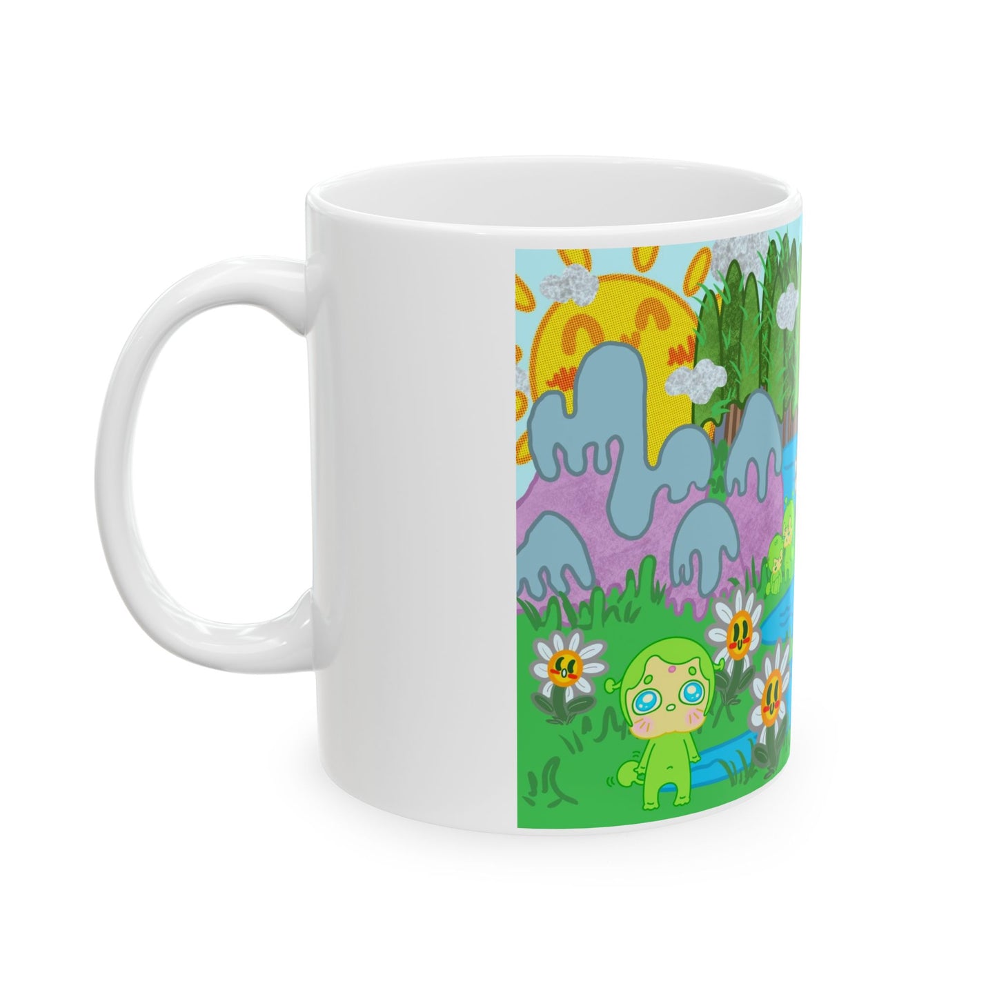 Narak the Green Alien Home Planet Ceramic Mug - 11oz & 15oz Coffee Cup with Colorful Landscape Design