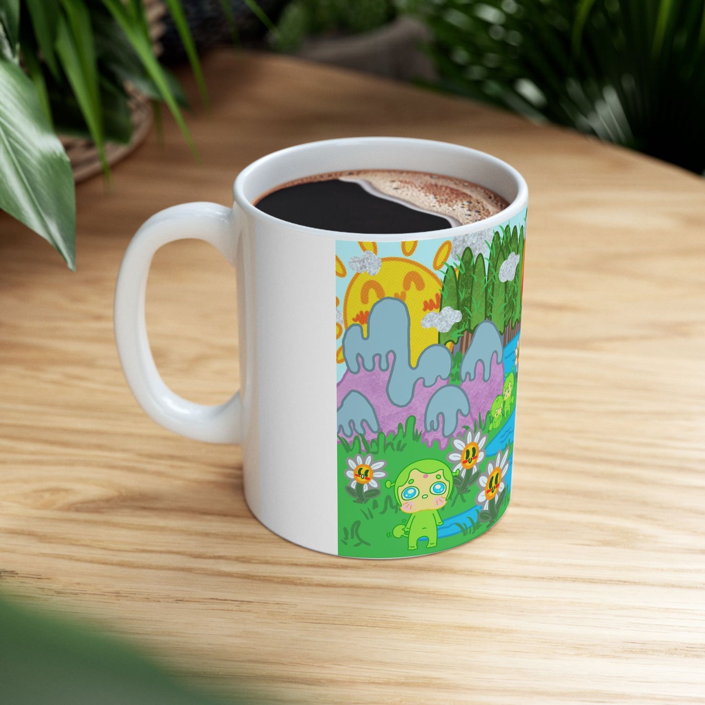 Narak the Green Alien Home Planet Ceramic Mug - 11oz & 15oz Coffee Cup with Colorful Landscape Design
