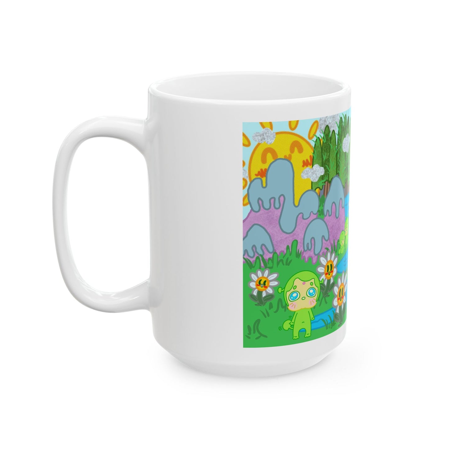 Narak the Green Alien Home Planet Ceramic Mug - 11oz & 15oz Coffee Cup with Colorful Landscape Design